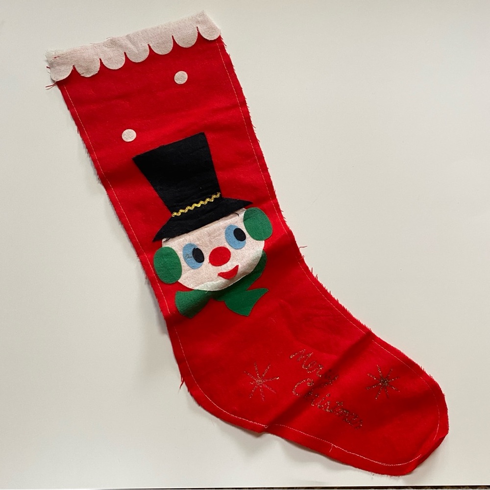 Vintage felt Christmas Stocking Made in Japan Snowman Design